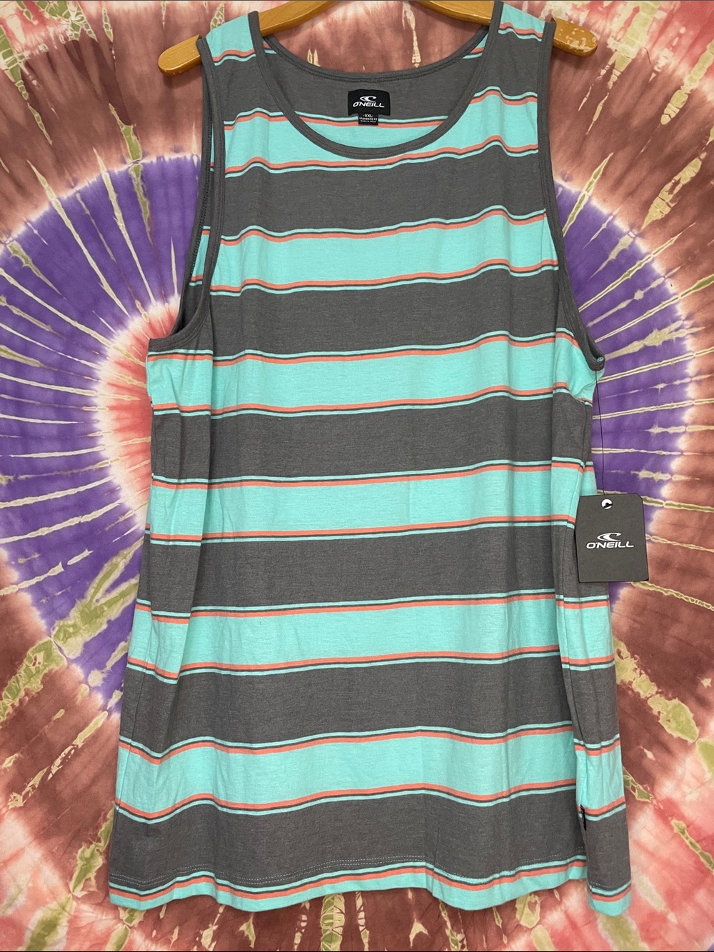 O'Neill Aqua, Gray and Orange -Trim Striped Tank Sz XXL NWT